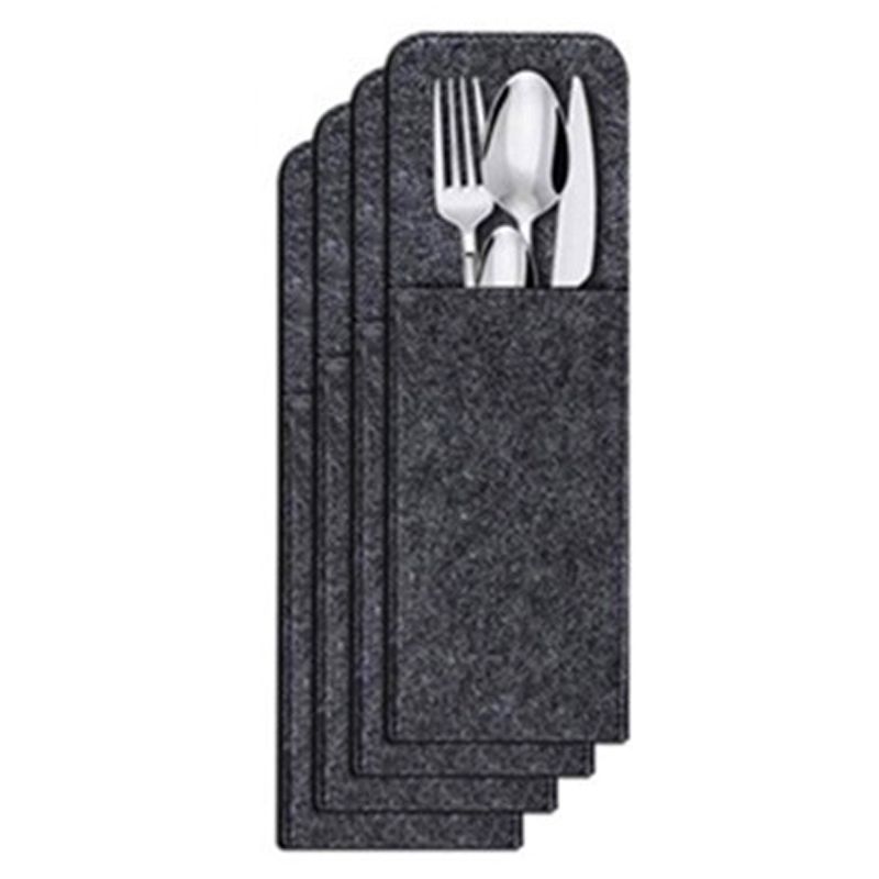 Placemat Cup Mat Set Felt Heat Insulation with Fork Bag Tableware Mat for Home Kitchen Dark Gray - Image 6