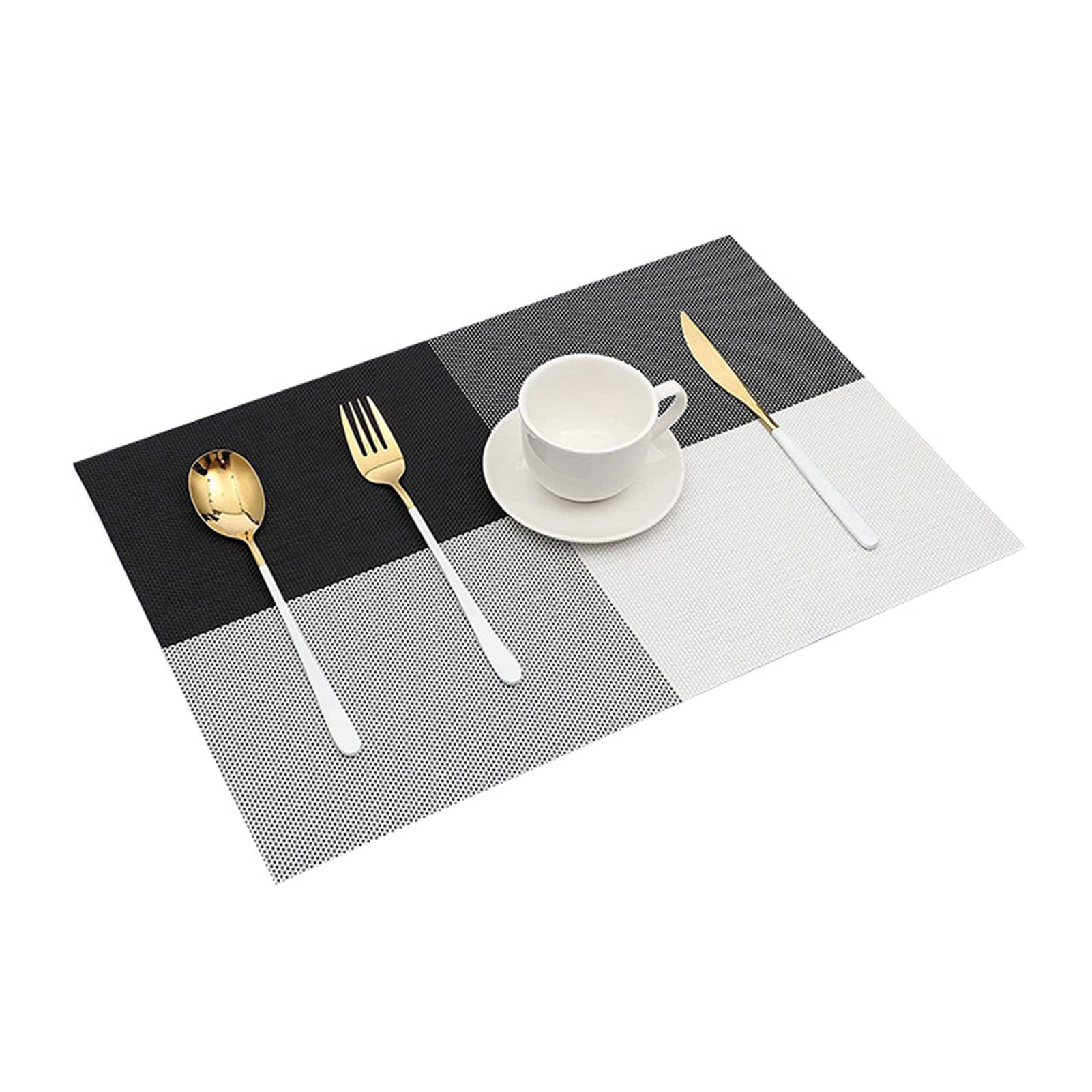 8pcs Placemats Easy Cleaning PVC Material Waterproof Black White Plaid Pattern Dining Placemats for Hotel - Image 1