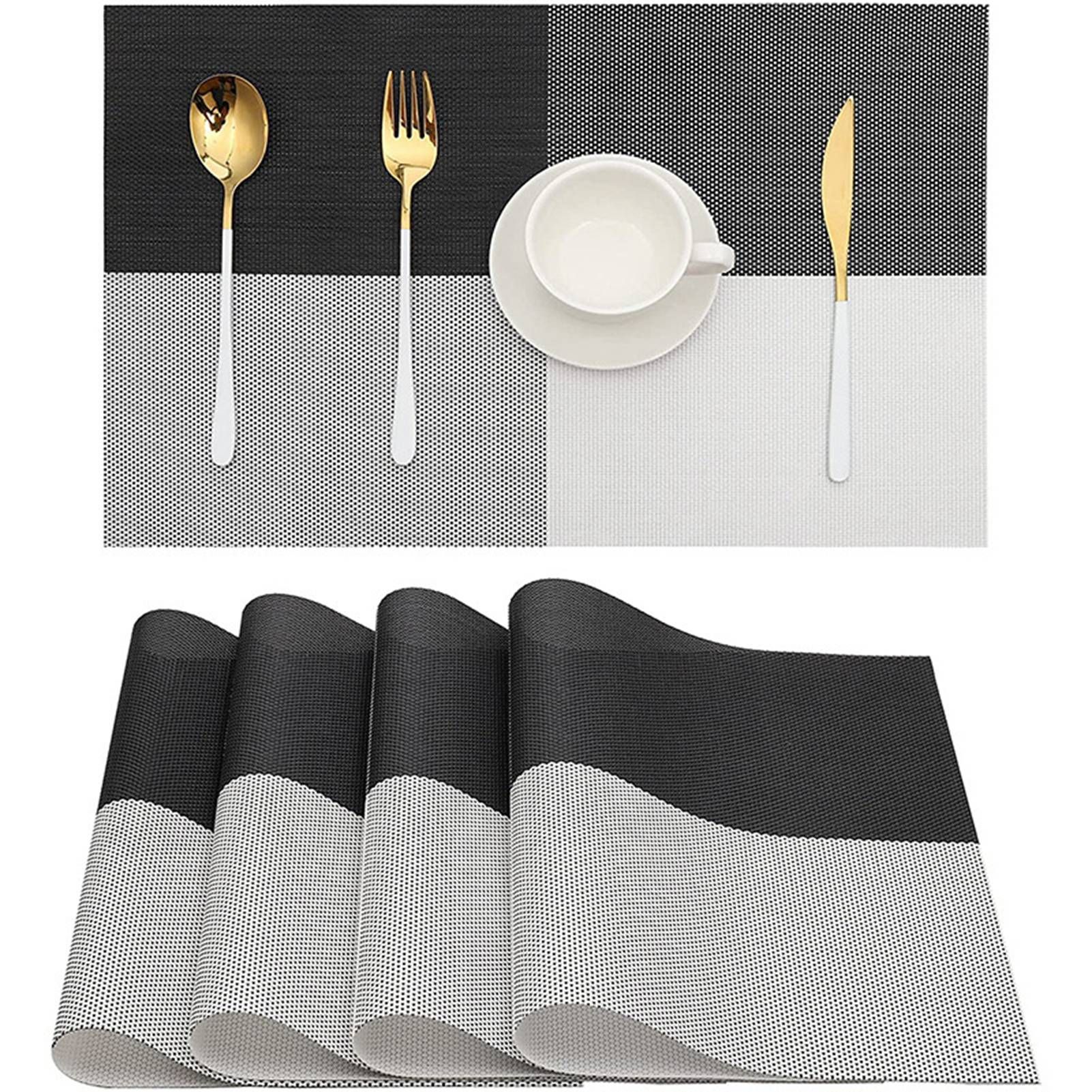 8pcs Placemats Easy Cleaning PVC Material Waterproof Black White Plaid Pattern Dining Placemats for Hotel - Image 3