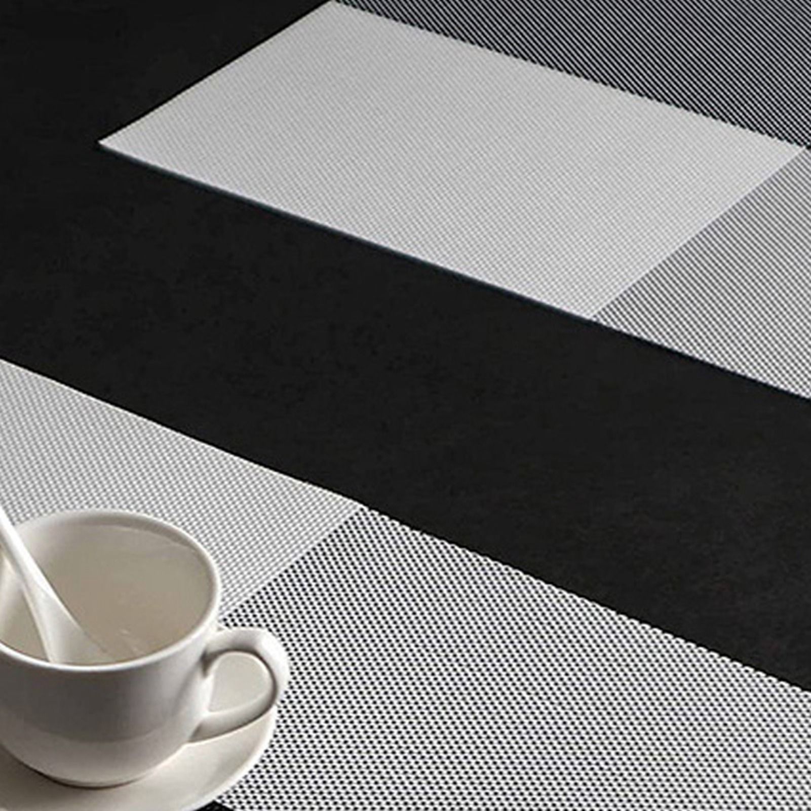 8pcs Placemats Easy Cleaning PVC Material Waterproof Black White Plaid Pattern Dining Placemats for Hotel - Image 5