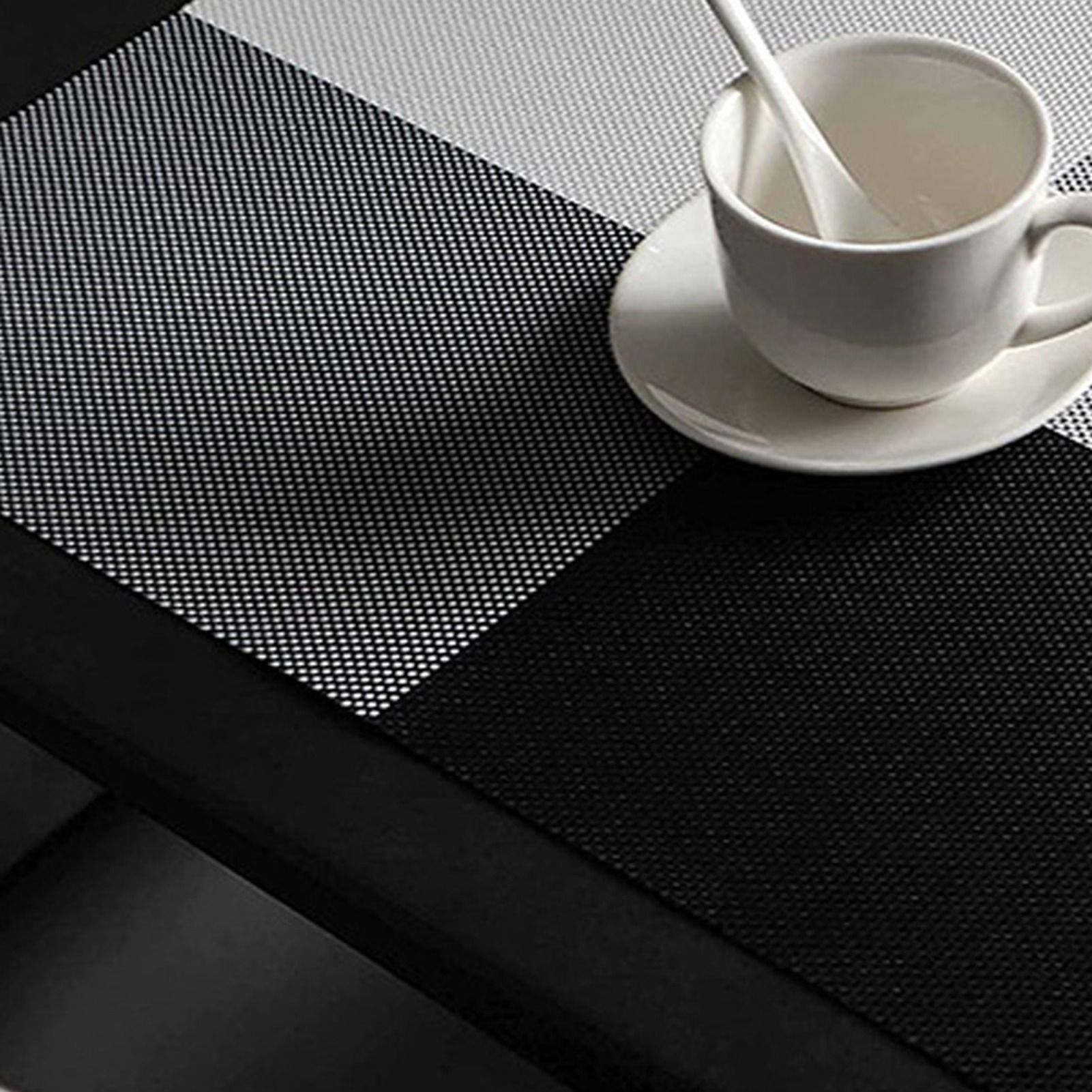 8pcs Placemats Easy Cleaning PVC Material Waterproof Black White Plaid Pattern Dining Placemats for Hotel - Image 6