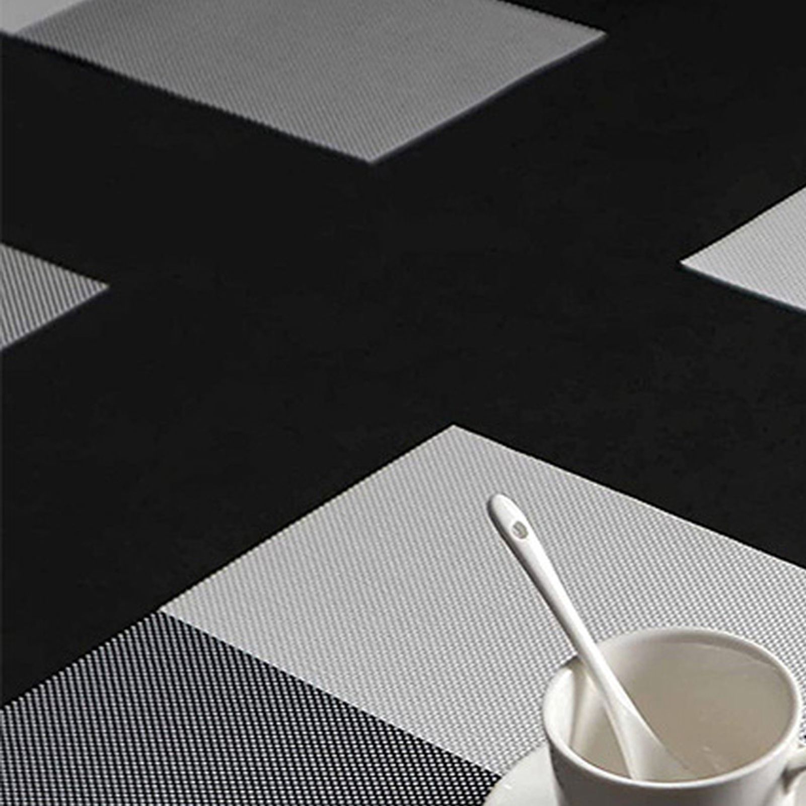 8pcs Placemats Easy Cleaning PVC Material Waterproof Black White Plaid Pattern Dining Placemats for Hotel - Image 7
