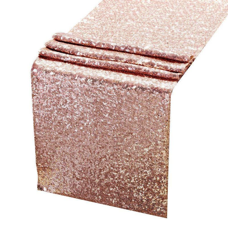 Sequin Table Runner 30x300cm Shiny Exquisite Decorative 3mm Sequins Table Runner for Parties Banquets Rose Gold - Image 1