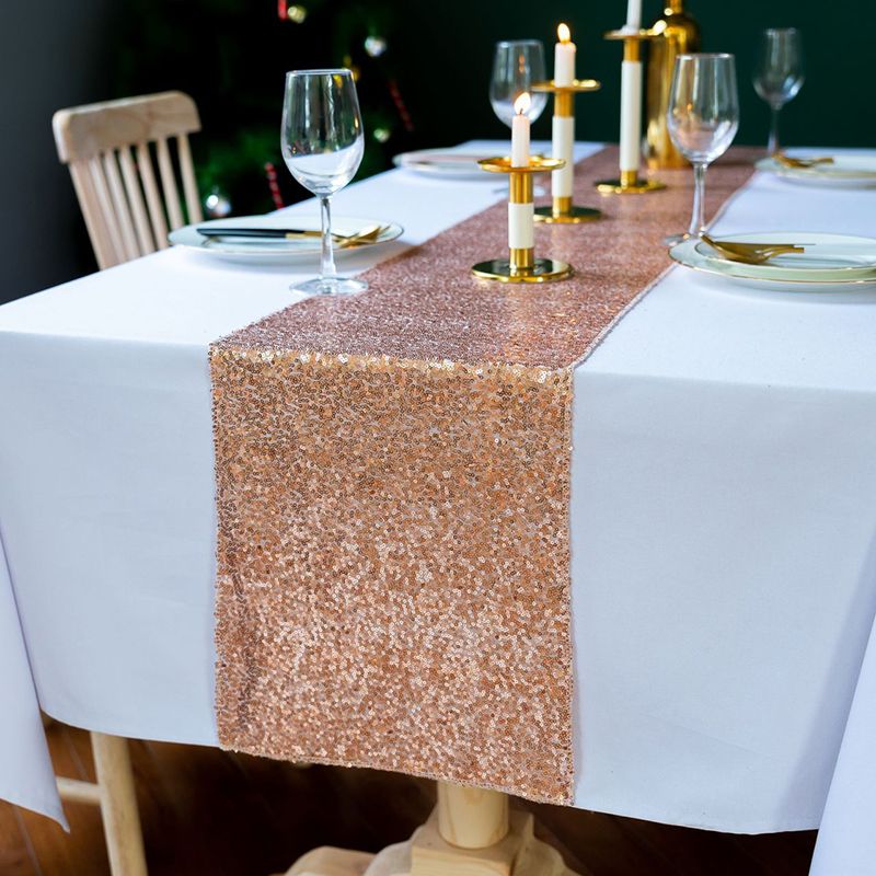 Sequin Table Runner 30x300cm Shiny Exquisite Decorative 3mm Sequins Table Runner for Parties Banquets Rose Gold - Image 2