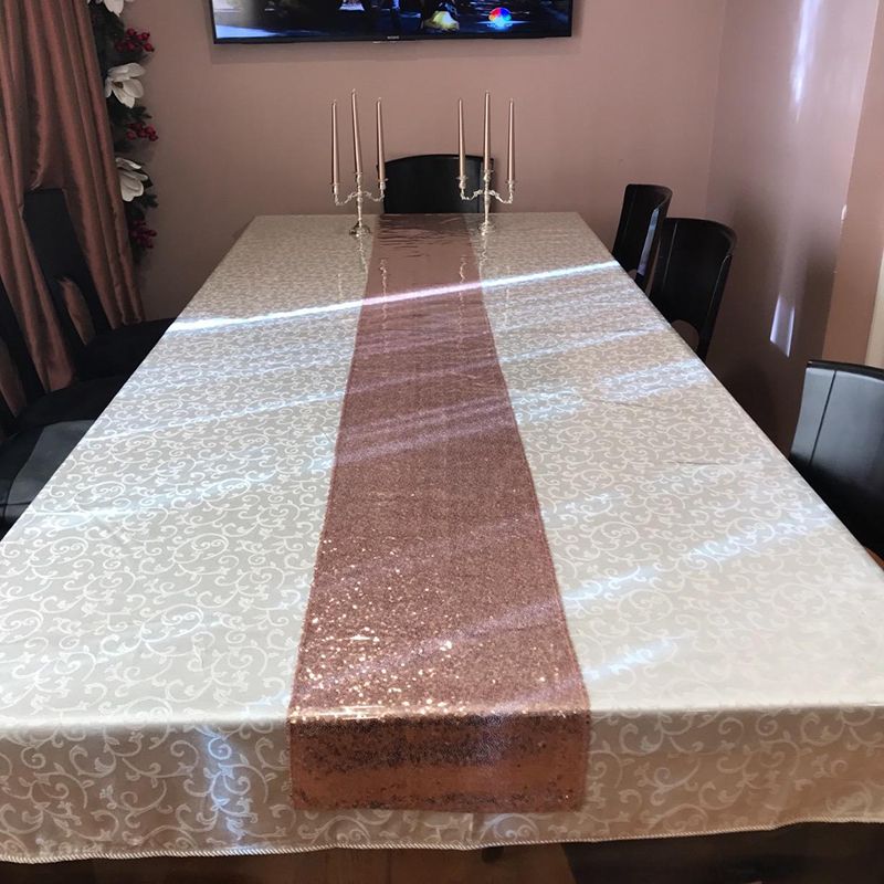 Sequin Table Runner 30x300cm Shiny Exquisite Decorative 3mm Sequins Table Runner for Parties Banquets Rose Gold - Image 3