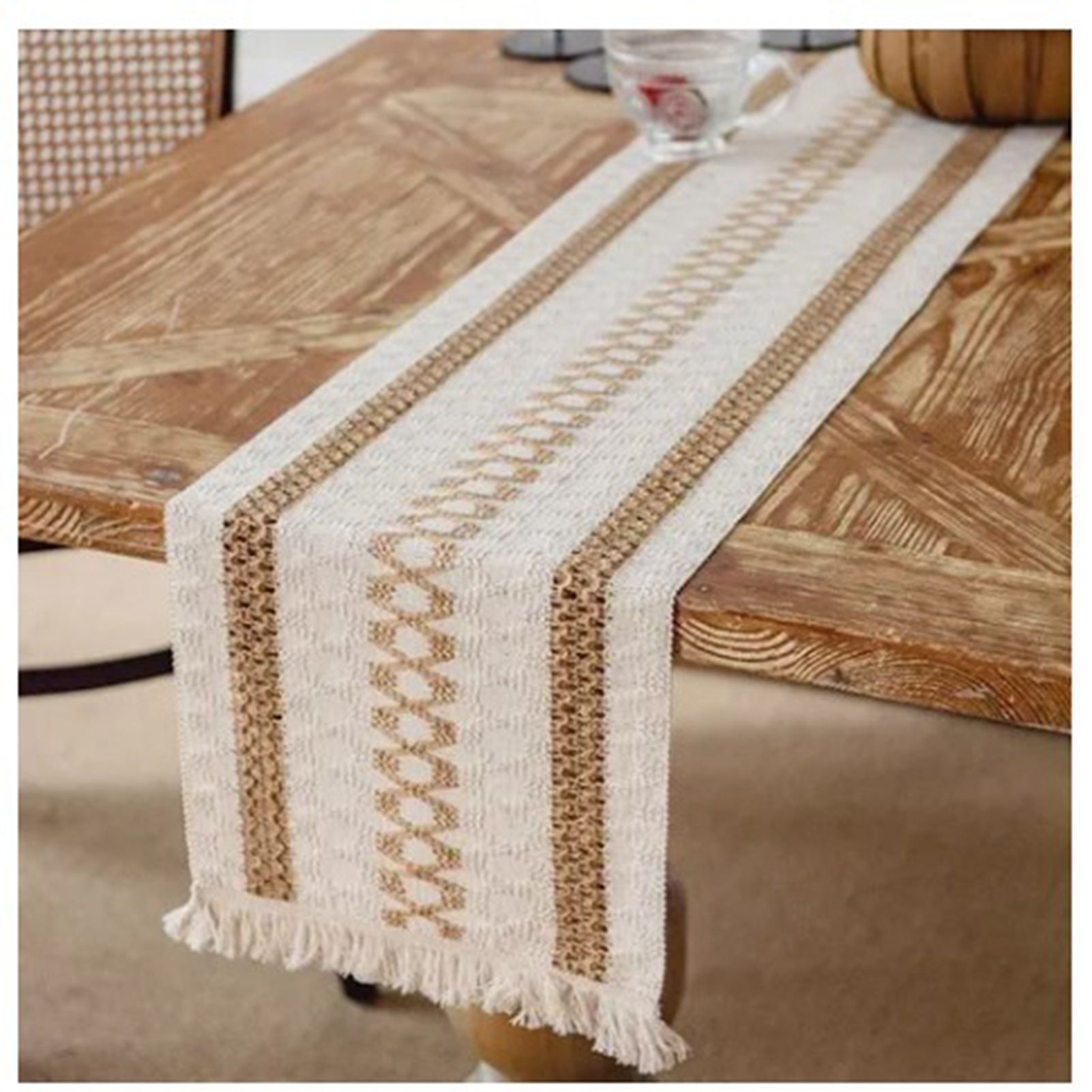 Table Runner Cotton Linen Splicing Wedding Party Table Runner with Tassels Wedding Party Decoration 30x180cm - Image 2
