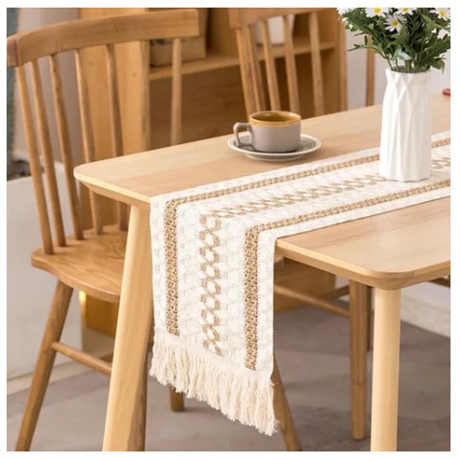 Table Runner Cotton Linen Splicing Wedding Party Table Runner with Tassels Wedding Party Decoration 30x180cm - Image 3