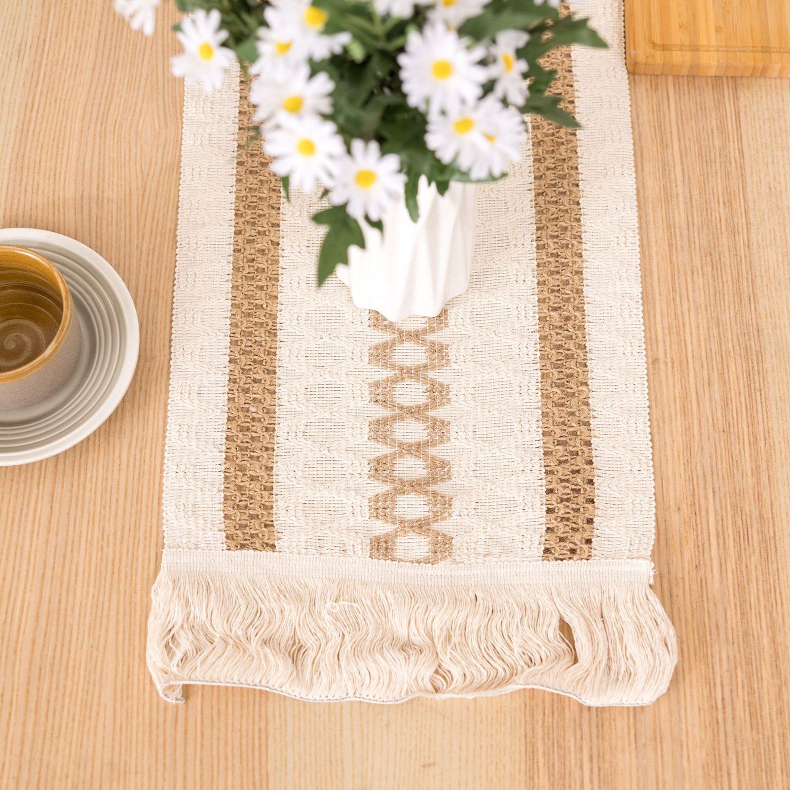 Table Runner Cotton Linen Splicing Wedding Party Table Runner with Tassels Wedding Party Decoration 30x180cm - Image 4