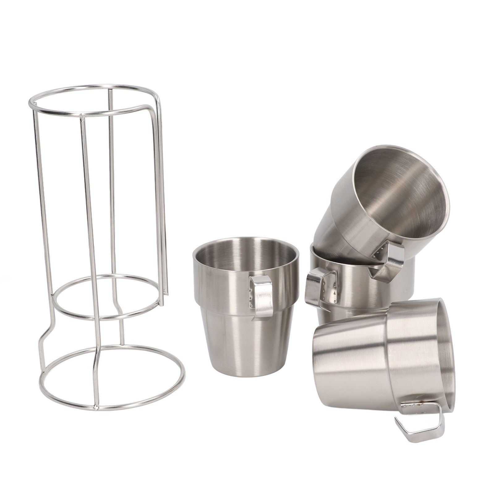 Stainless Steel Camping Cup Set of 4 Double Layer Coffee Mugs with Stand Holder Stackable Outdoor Cups for Picnic - Image 2
