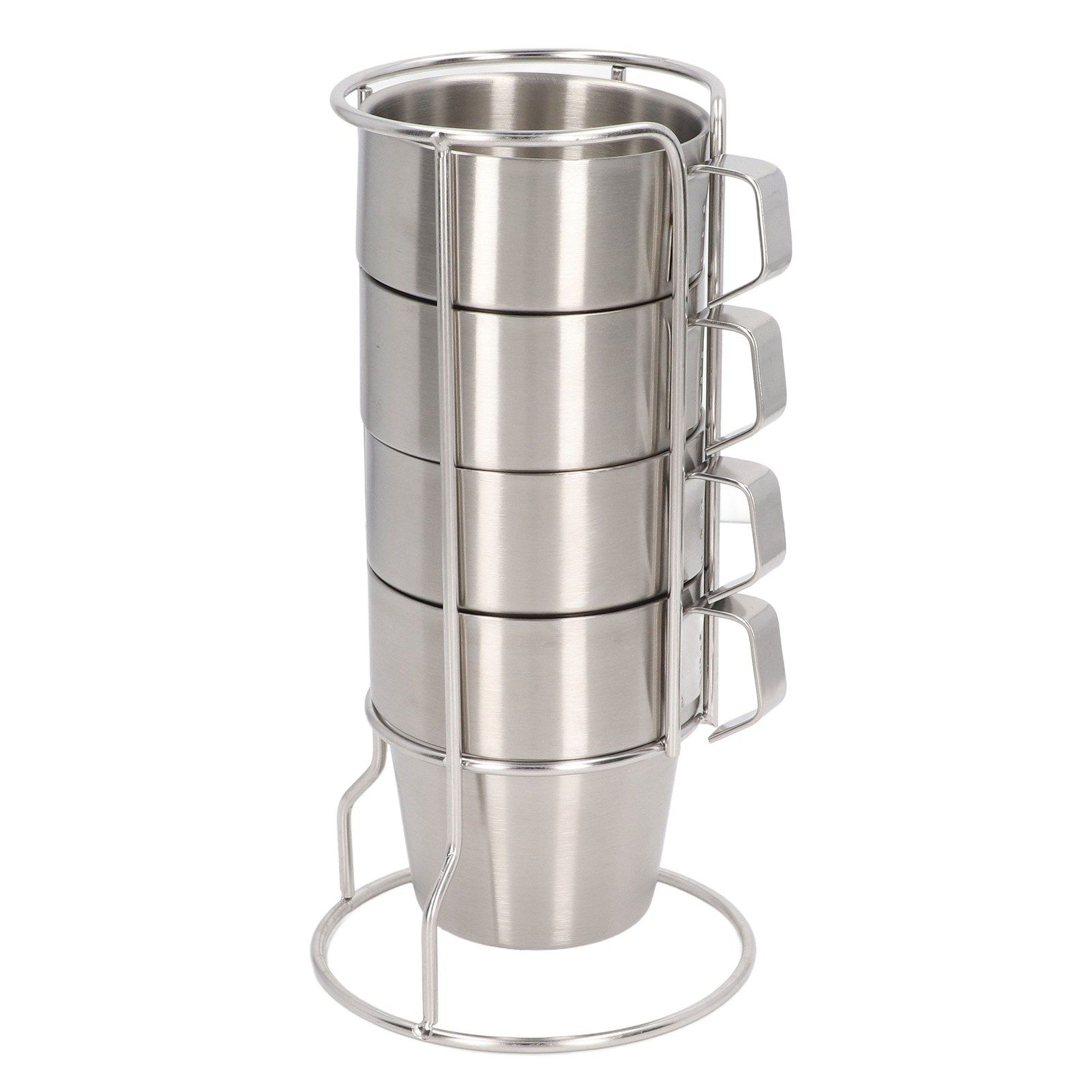 Stainless Steel Camping Cup Set of 4 Double Layer Coffee Mugs with Stand Holder Stackable Outdoor Cups for Picnic - Image 3