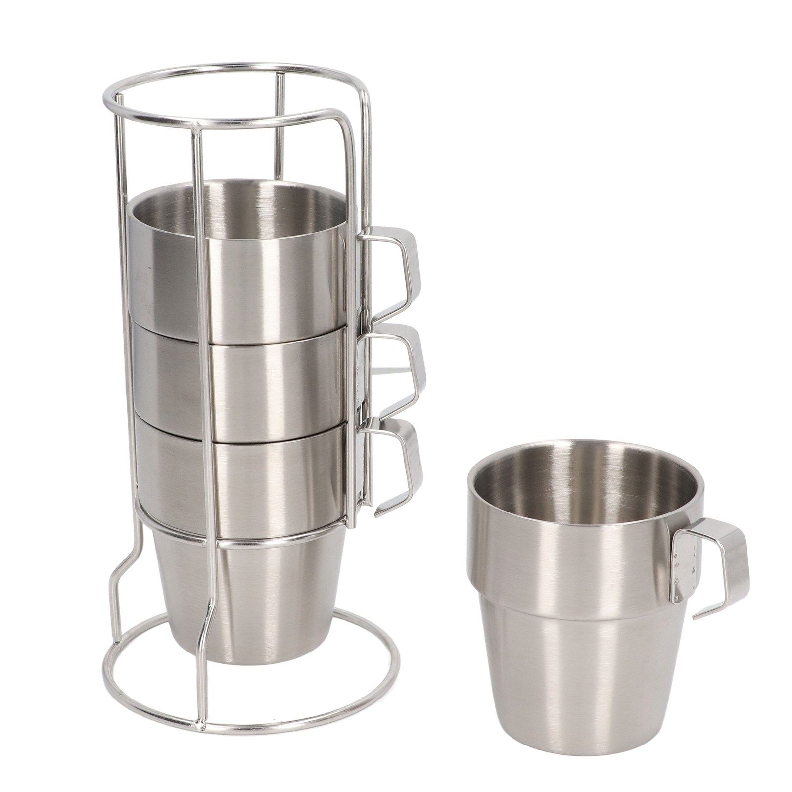 Stainless Steel Camping Cup Set of 4 Double Layer Coffee Mugs with Stand Holder Stackable Outdoor Cups for Picnic - Image 4