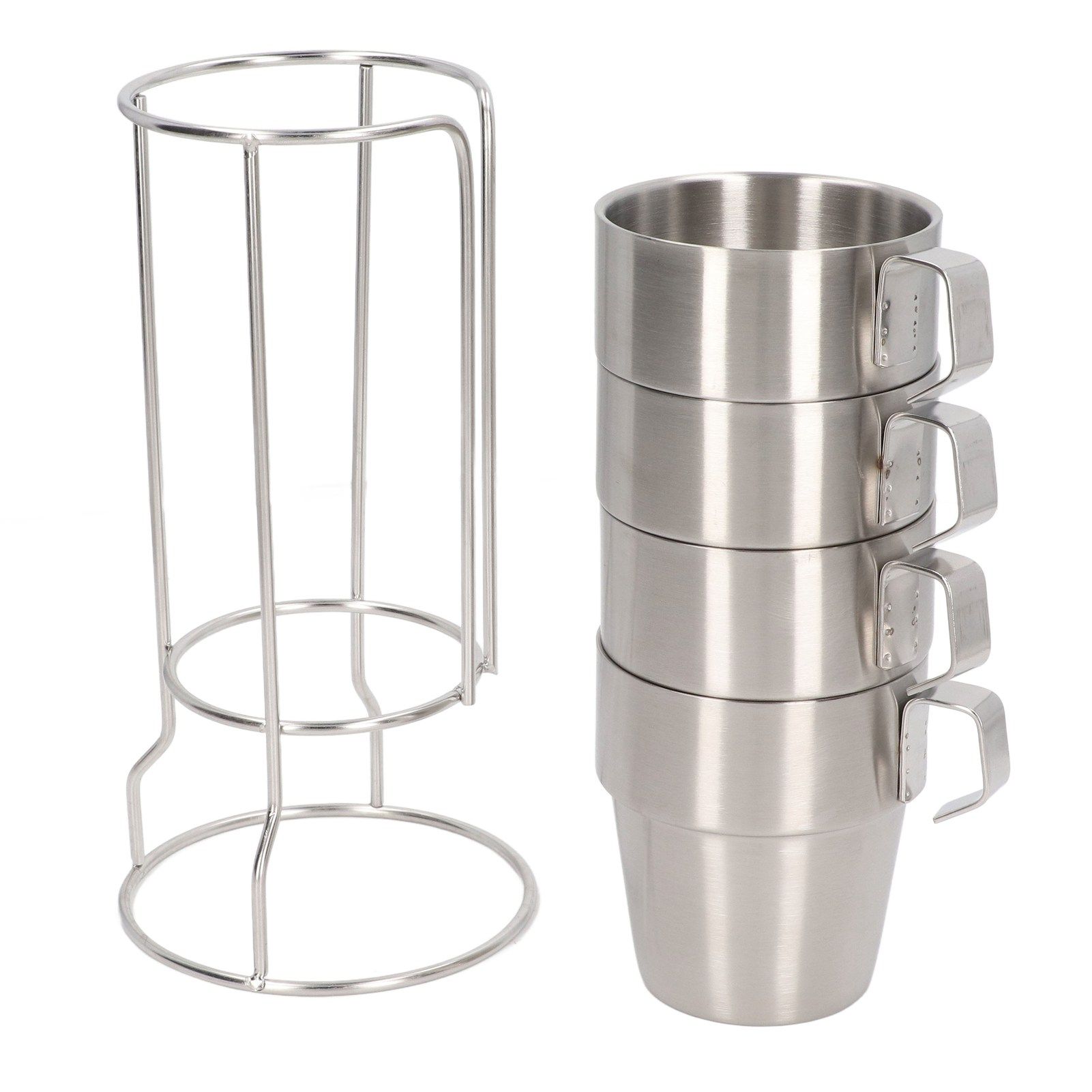 Stainless Steel Camping Cup Set of 4 Double Layer Coffee Mugs with Stand Holder Stackable Outdoor Cups for Picnic - Image 5