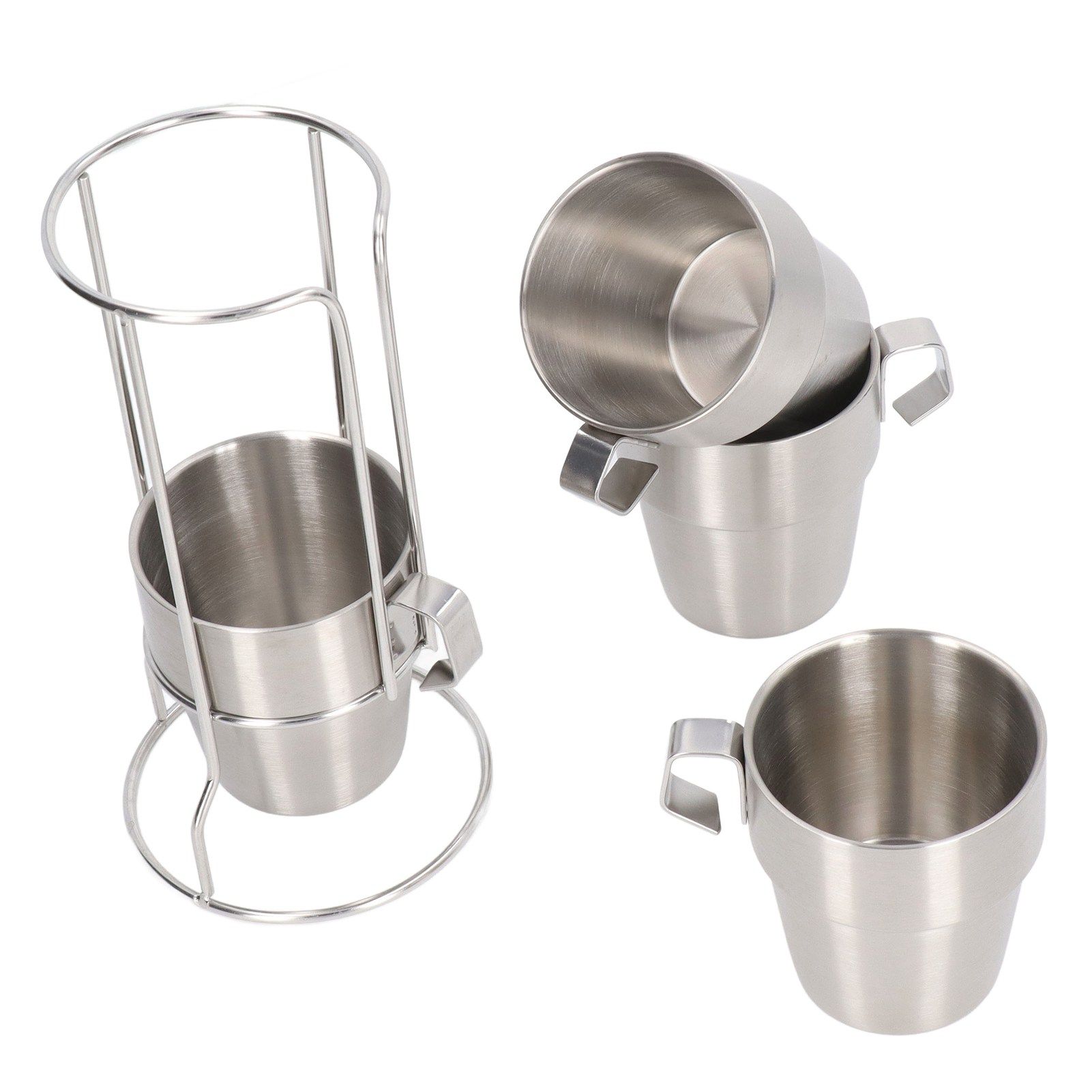Stainless Steel Camping Cup Set of 4 Double Layer Coffee Mugs with Stand Holder Stackable Outdoor Cups for Picnic - Image 7
