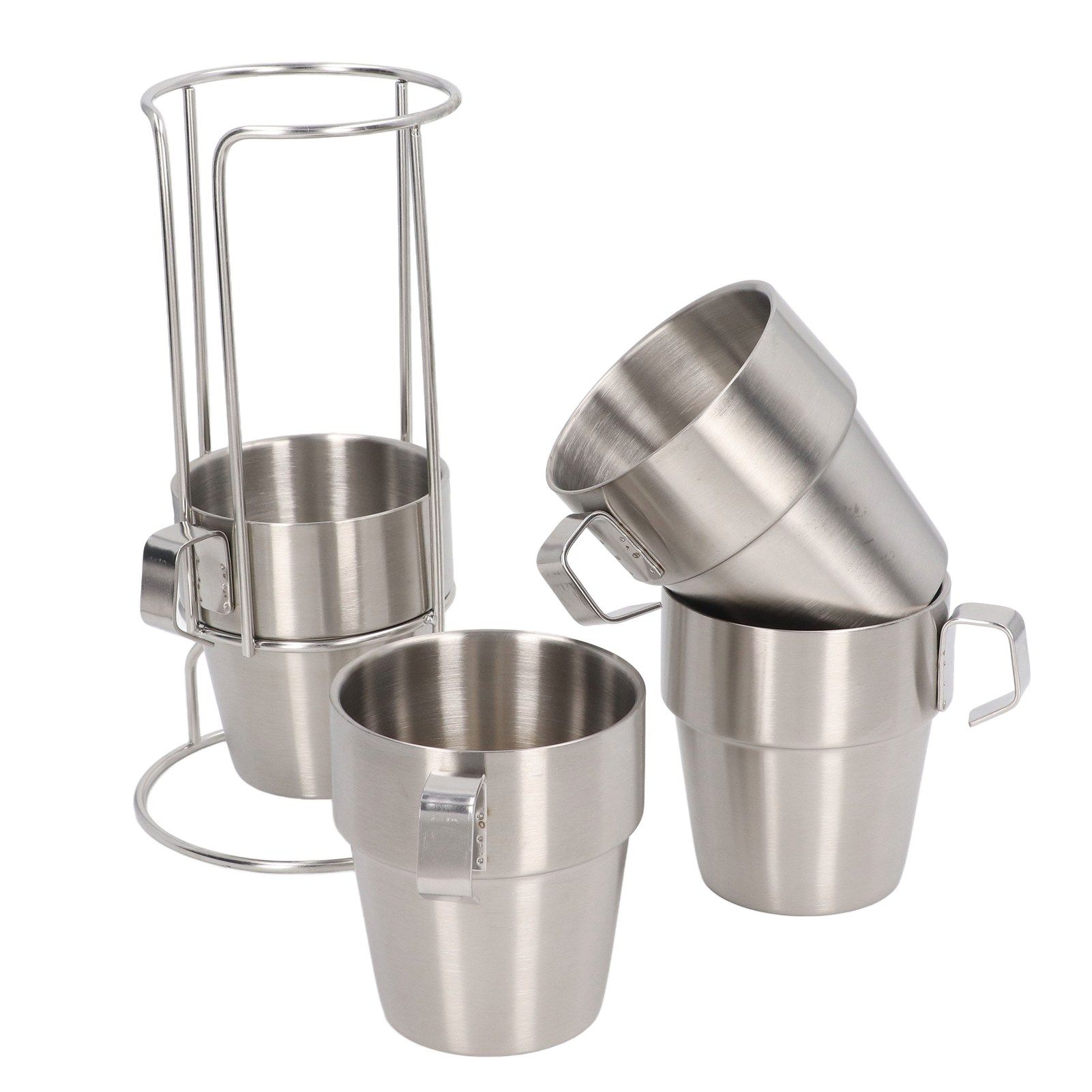 Stainless Steel Camping Cup Set of 4 Double Layer Coffee Mugs with Stand Holder Stackable Outdoor Cups for Picnic - Image 8