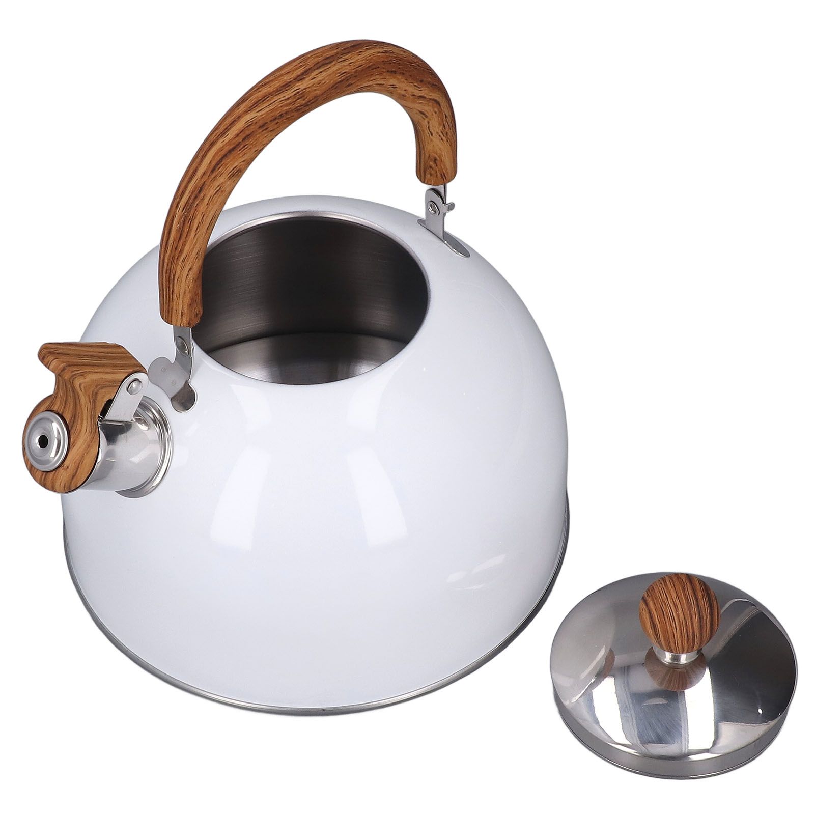 Whistling Kettle 2.5L Capacity White 304 Stainless Steel Fast Heating Ergonomic Handle Home Whistling Kettle - Image 2