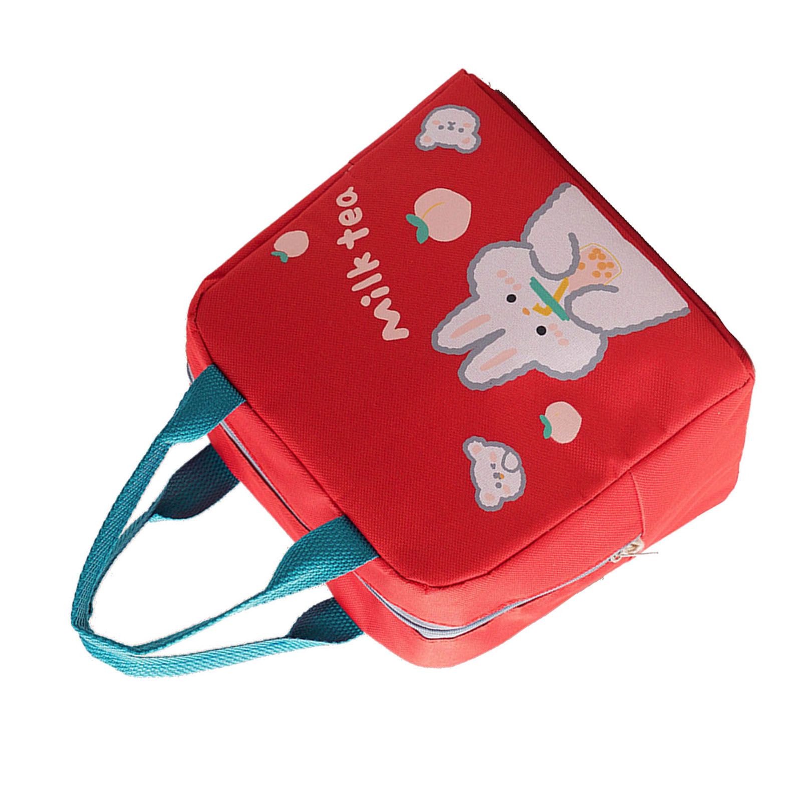 Lunch Bag Cartoon Style Zipper Widened Handle Oxford Cloth Aluminum Film Portable Lunchbox Bag for Student Red - Image 4
