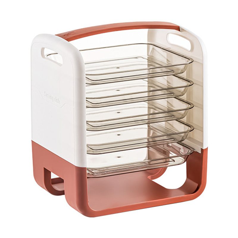 Four Layers Dish Preparation Plate Drawer Design Plastic Vegetable Preparation Rack Kitchen Storage Rack Pink - Image 1