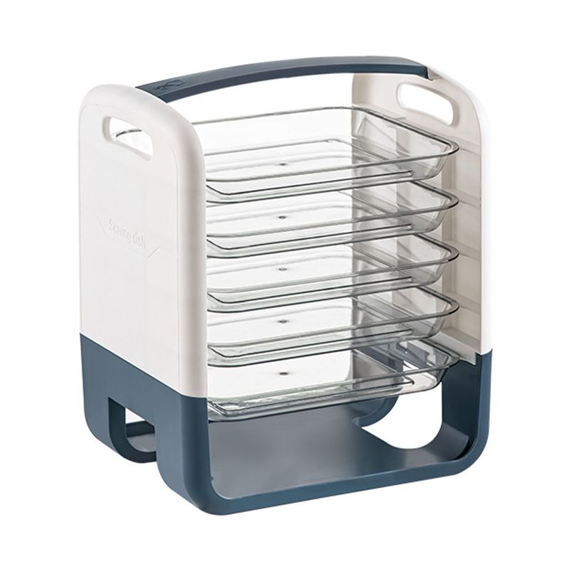 Four Layers Dish Preparation Plate Drawer Design Plastic Vegetable Preparation Rack Kitchen Storage Rack Blue - Image 1