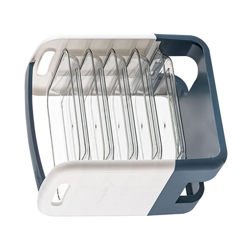 Four Layers Dish Preparation Plate Drawer Design Plastic Vegetable Preparation Rack Kitchen Storage Rack Blue - Image 3
