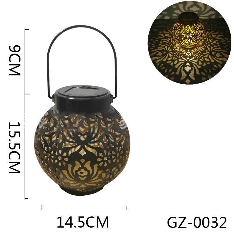Iron Hollow Solar Lantern Portable Outdoor Solar Hanging Lantern for Garden Yard Patio Decor GZ 0032 Black Solar Landscape Light - Image 1