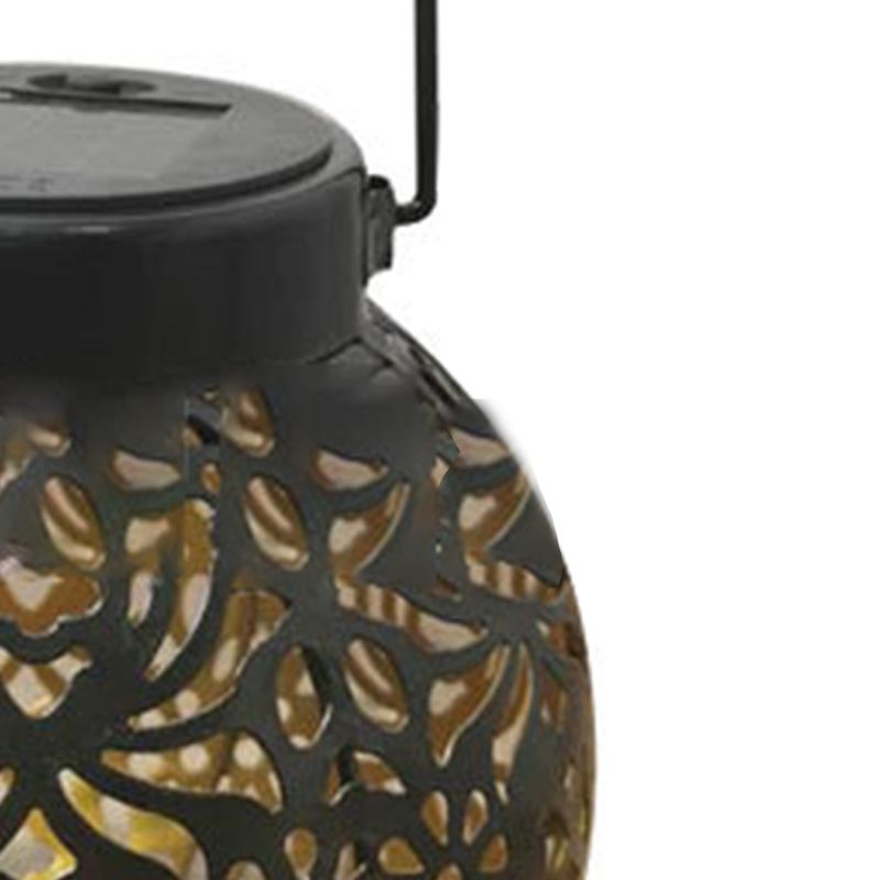 Iron Hollow Solar Lantern Portable Outdoor Solar Hanging Lantern for Garden Yard Patio Decor GZ 0032 Black Solar Landscape Light - Image 2