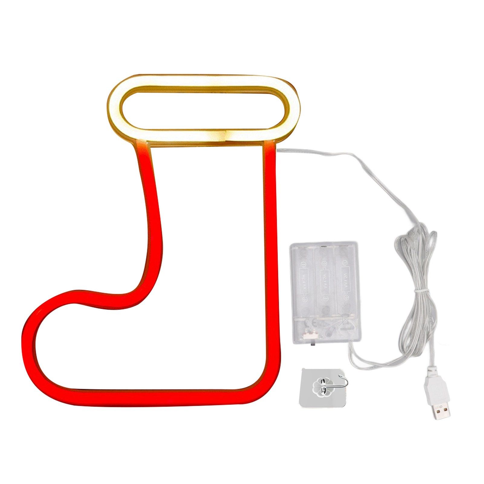 Christmas Neon Light LED Christmas Boot Neon Sign Light Battery Operated USB Charging Wall Decor Light for Party Decoration - Image 1