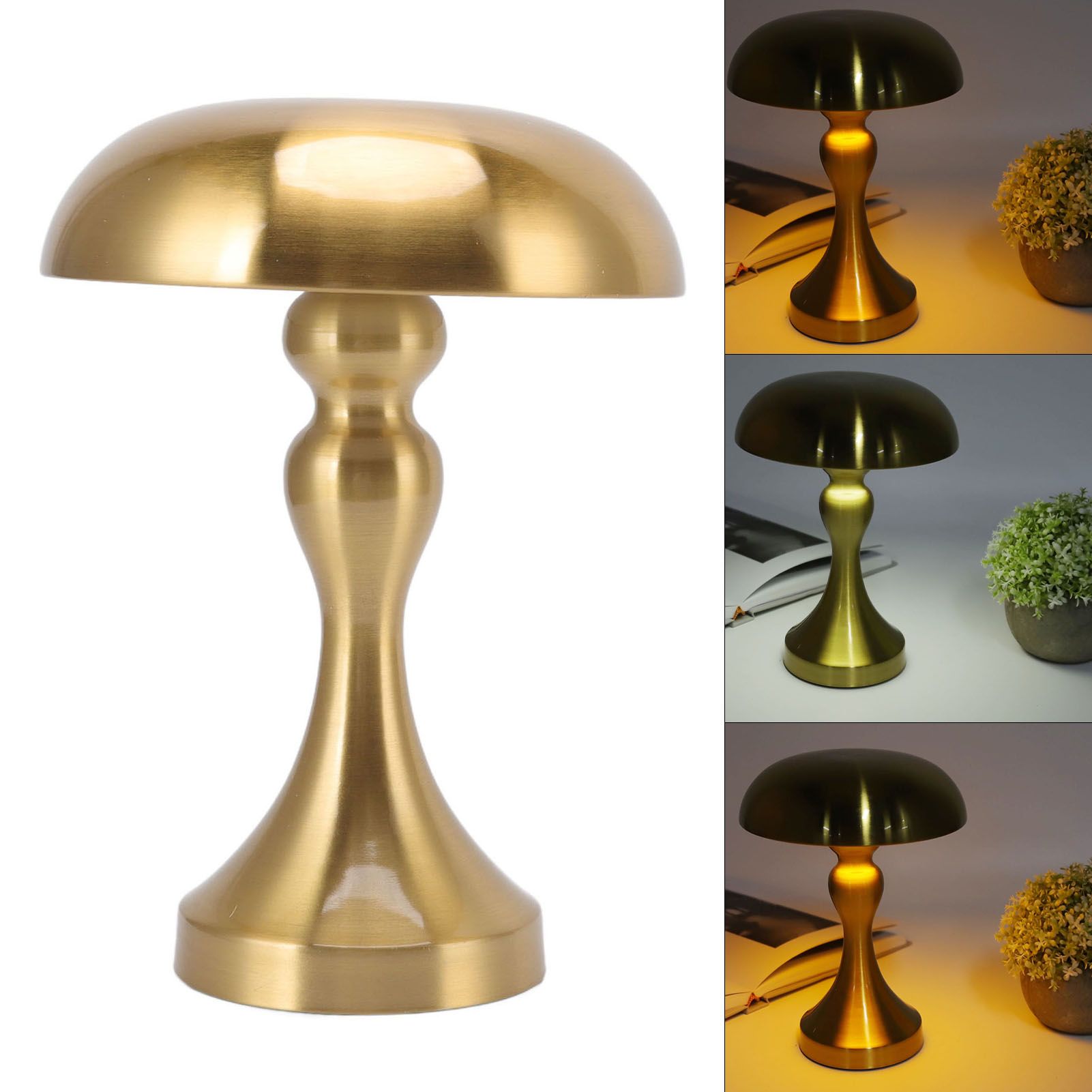 Table Lamp Rechargeable Mushroom Shape 3 Speed Color Temperature Touch Stepless Dimming Night Light for Home Gold - Image 7