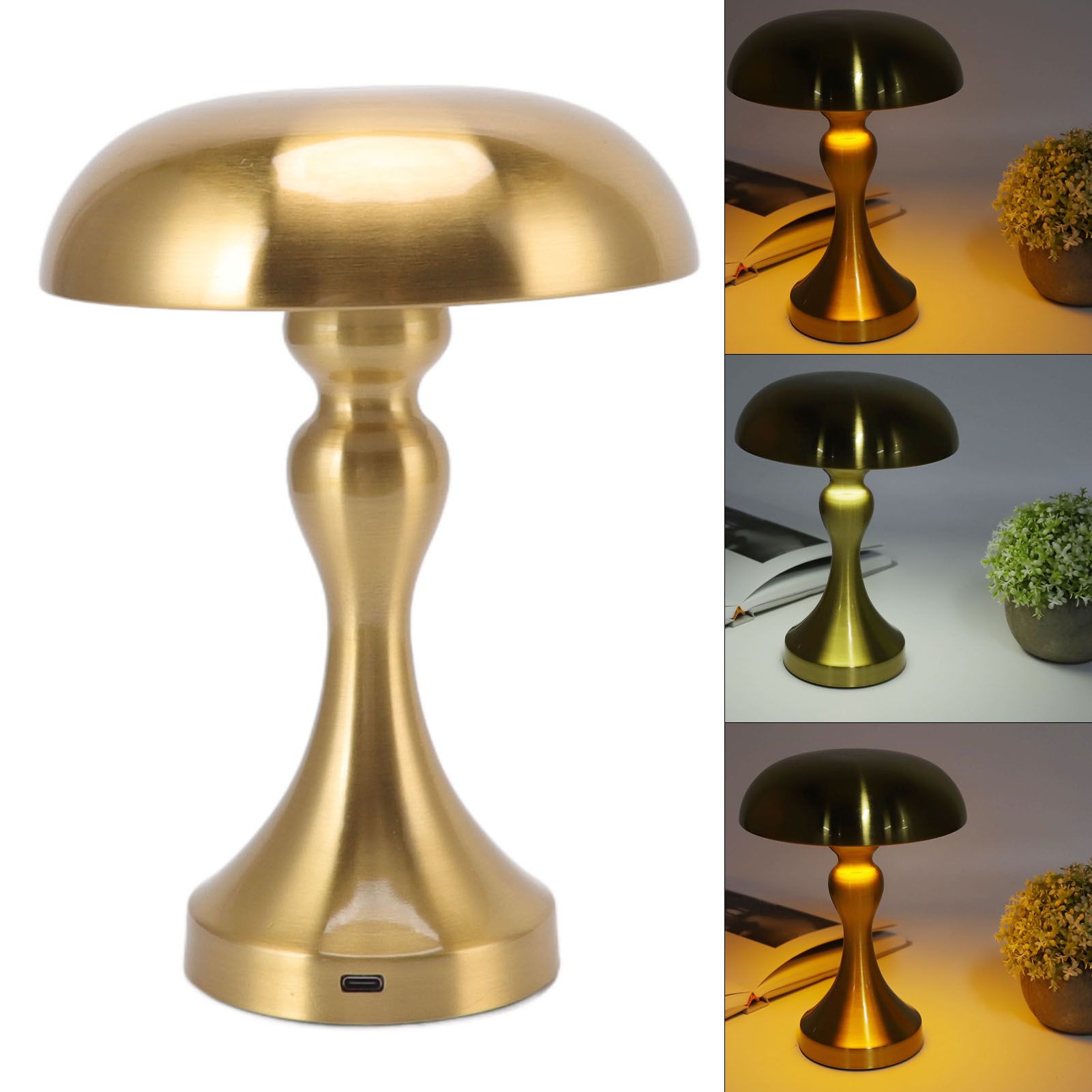 Table Lamp Rechargeable Mushroom Shape 3 Speed Color Temperature Touch Stepless Dimming Night Light for Home Gold - Image 8