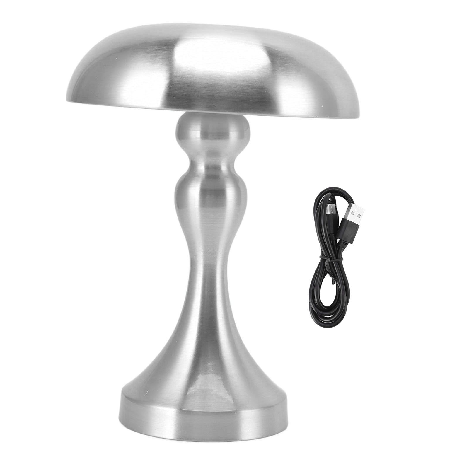 Table Lamp Rechargeable Mushroom Shape 3 Speed Color Temperature Touch Stepless Dimming Night Light for Home Silver - Image 1