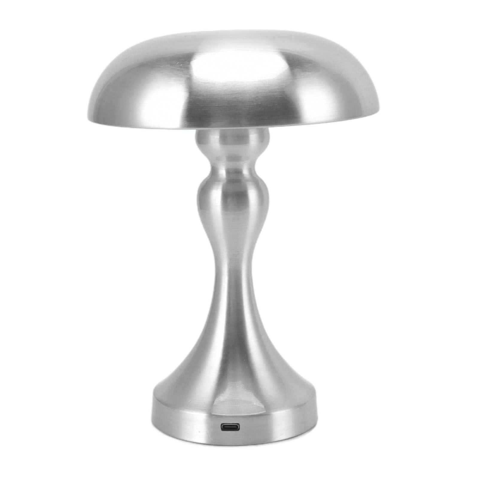 Table Lamp Rechargeable Mushroom Shape 3 Speed Color Temperature Touch Stepless Dimming Night Light for Home Silver - Image 2