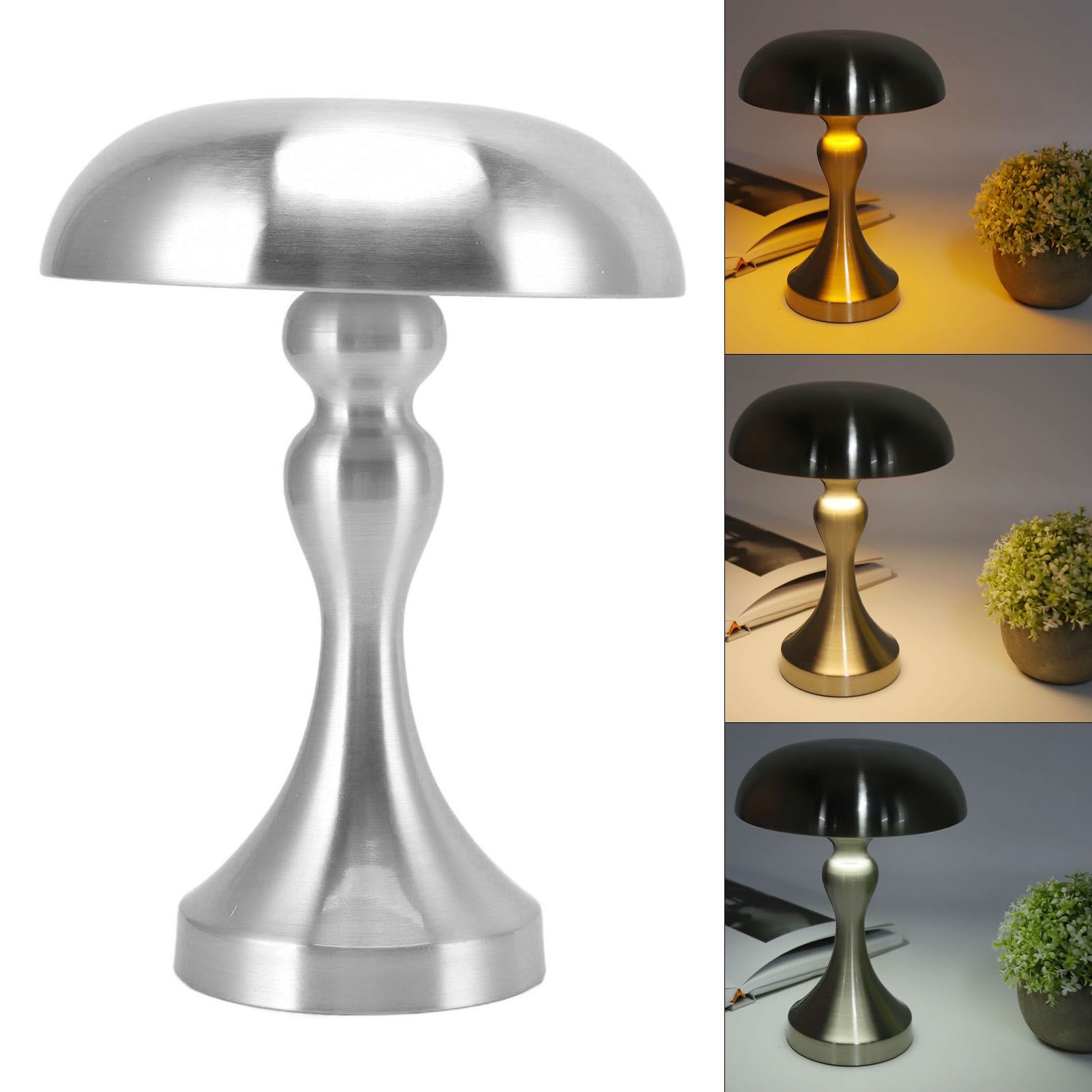 Table Lamp Rechargeable Mushroom Shape 3 Speed Color Temperature Touch Stepless Dimming Night Light for Home Silver - Image 7