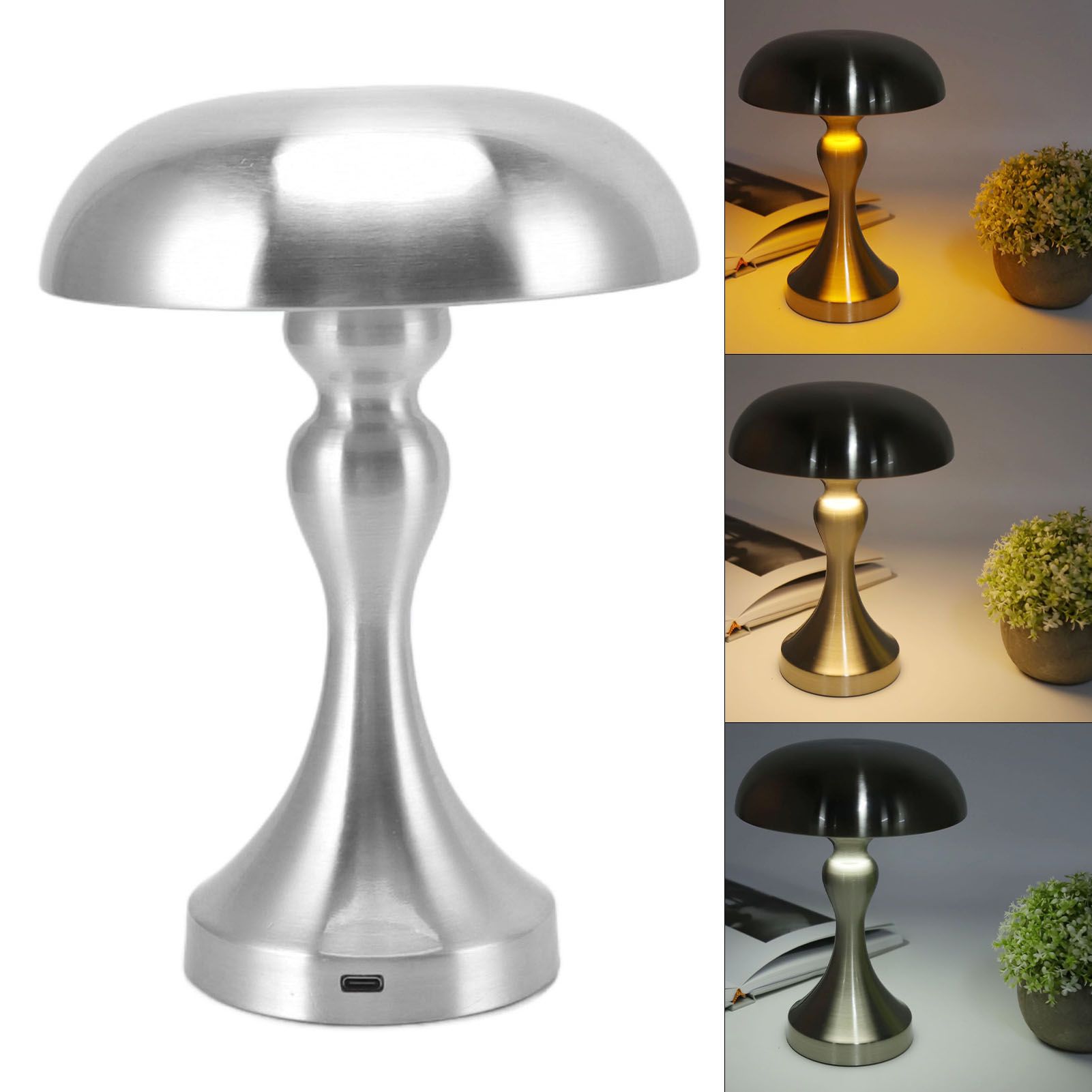 Table Lamp Rechargeable Mushroom Shape 3 Speed Color Temperature Touch Stepless Dimming Night Light for Home Silver - Image 8