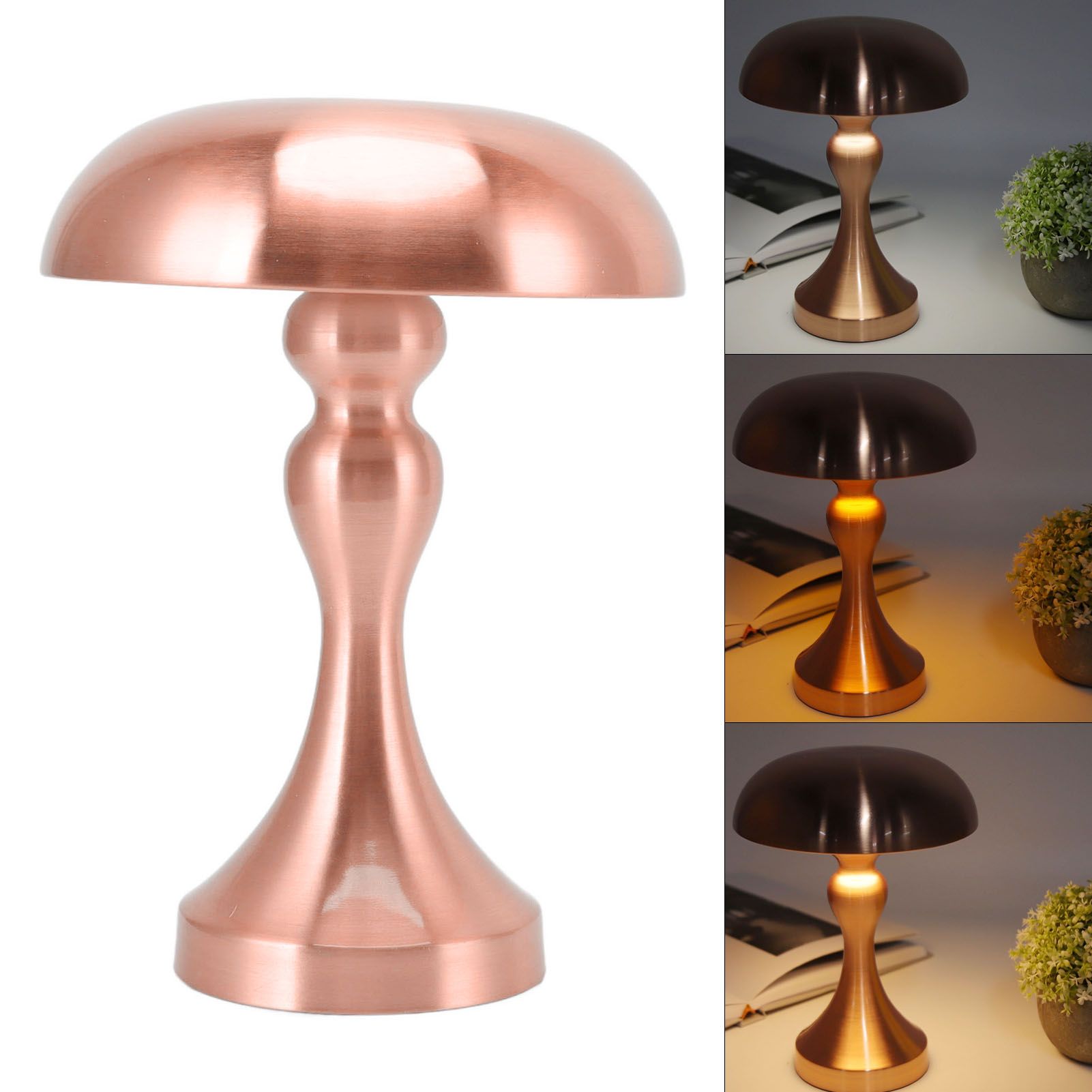 Table Lamp Rechargeable Mushroom Shape 3 Speed Color Temperature Touch Stepless Dimming Night Light for Home Copper - Image 7