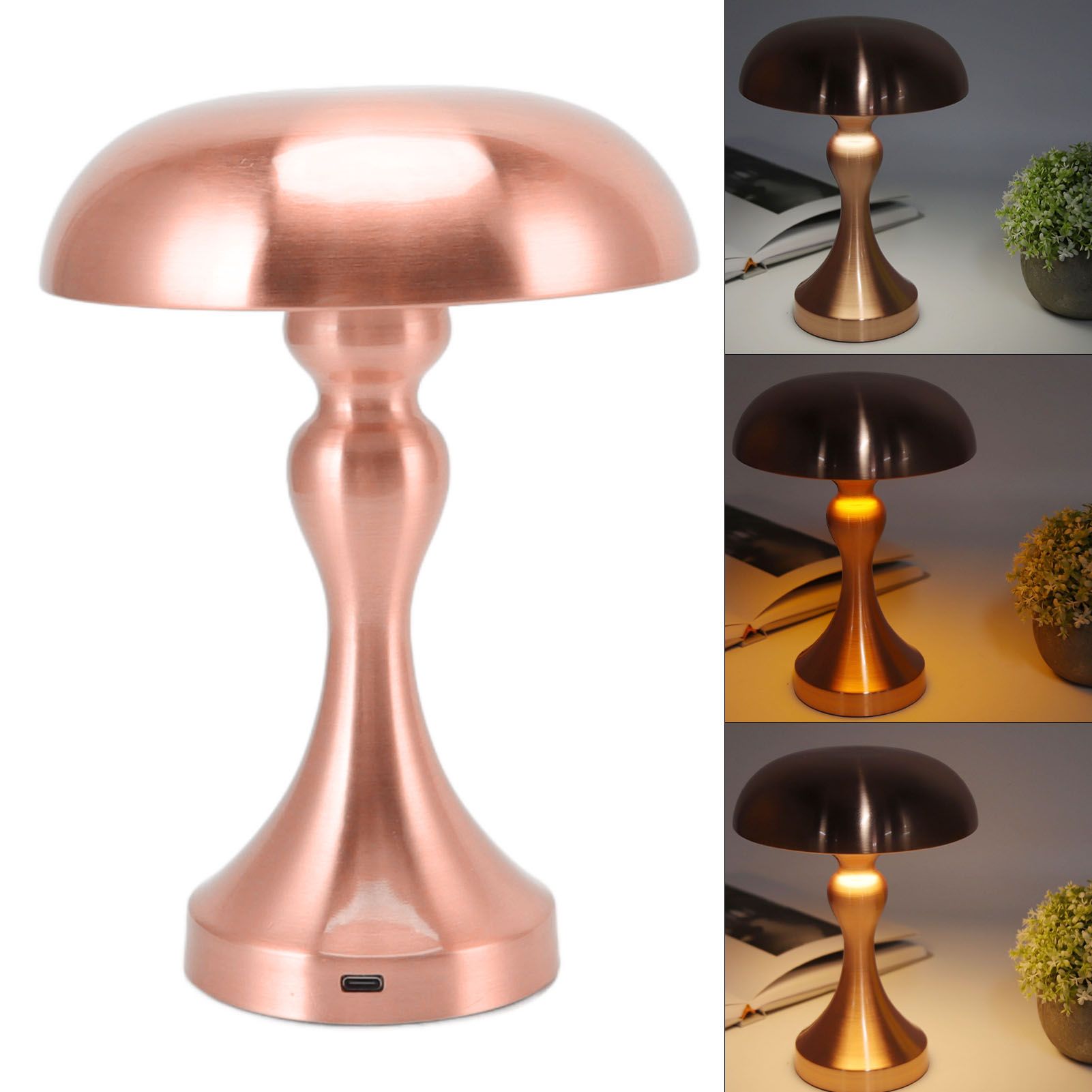 Table Lamp Rechargeable Mushroom Shape 3 Speed Color Temperature Touch Stepless Dimming Night Light for Home Copper - Image 8