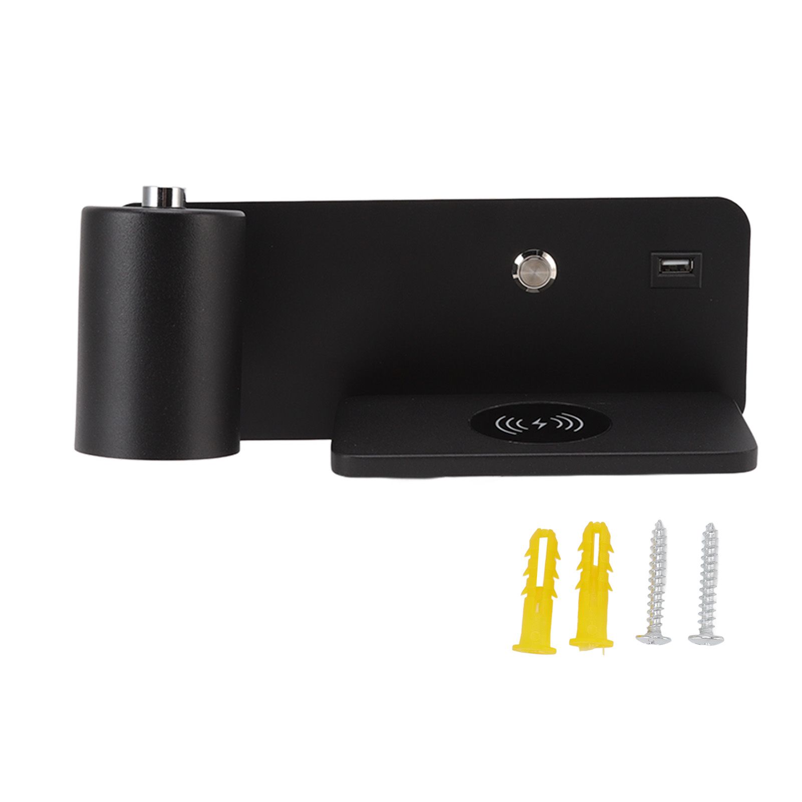 LED Wall Light USB Interface Wireless Charging LED Wall Lamp for Living Room Bedroom 85‑265V Black Left - Image 1
