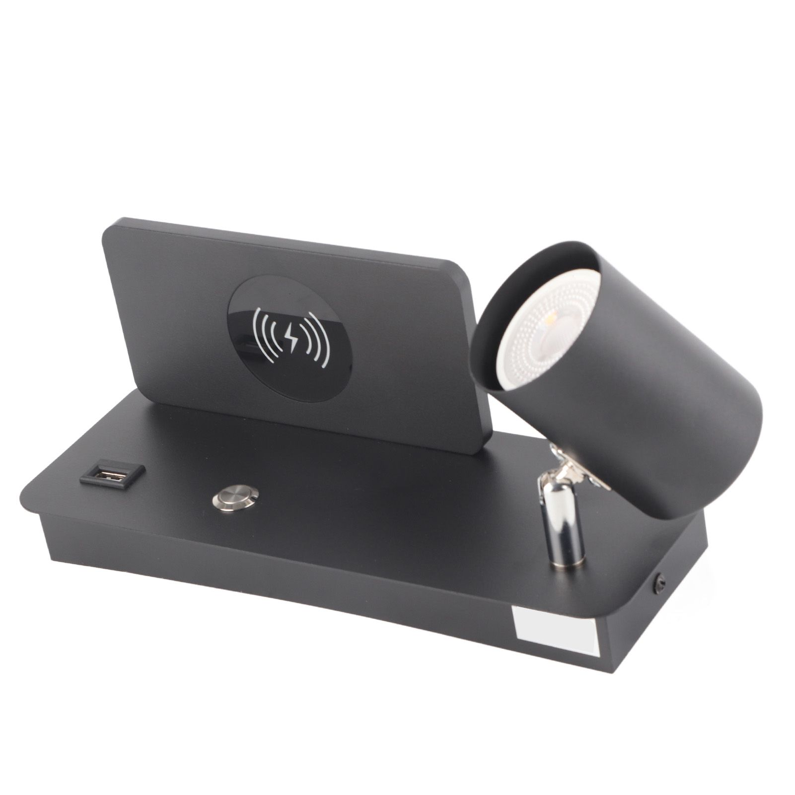 LED Wall Light USB Interface Wireless Charging LED Wall Lamp for Living Room Bedroom 85‑265V Black Left - Image 3