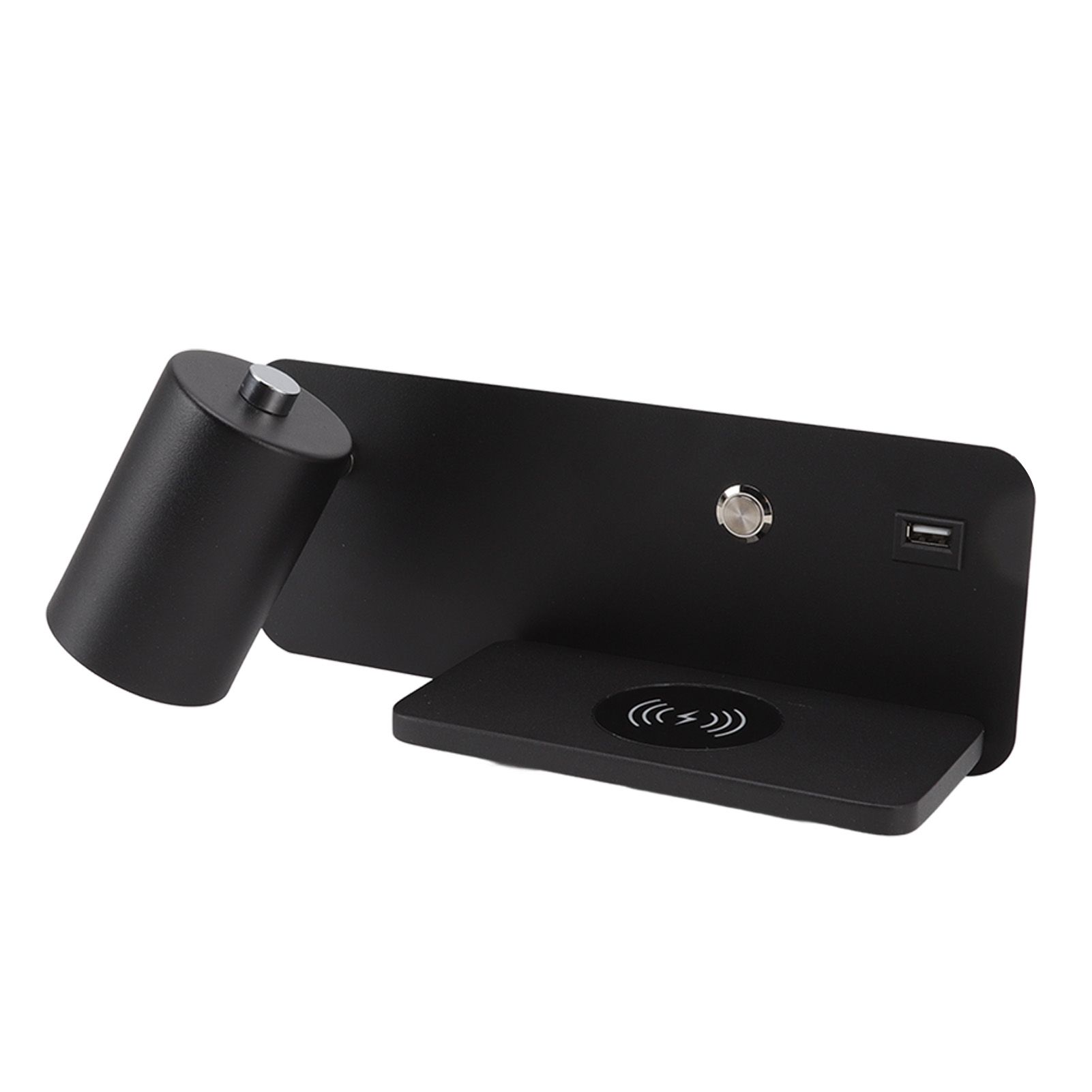 LED Wall Light USB Interface Wireless Charging LED Wall Lamp for Living Room Bedroom 85‑265V Black Left - Image 5