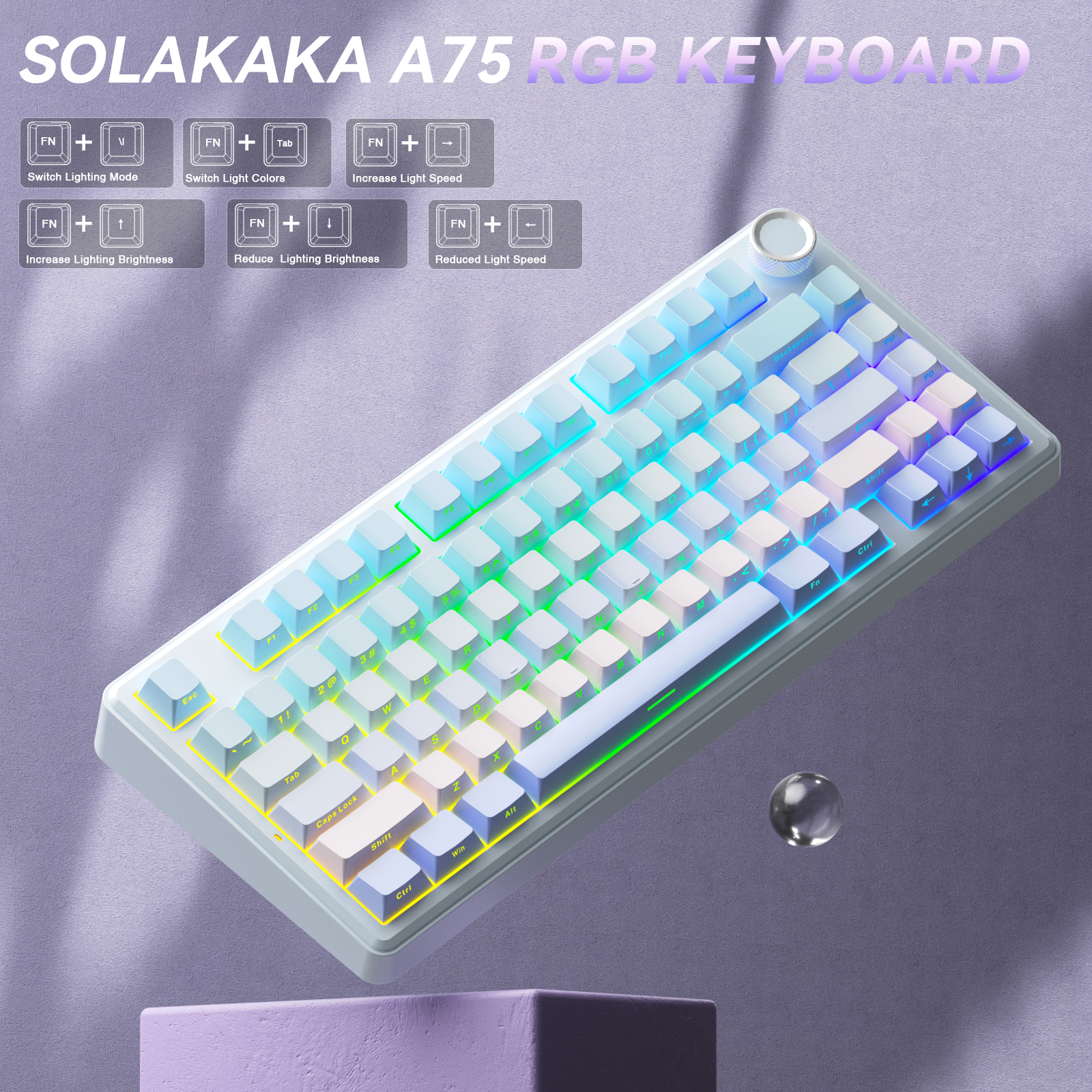 Solakaka A75 3-Mode RGB Mechanical Keyboard, Hot-Swappable Greywood V3 Switch,Blue‑Purple - Image 7