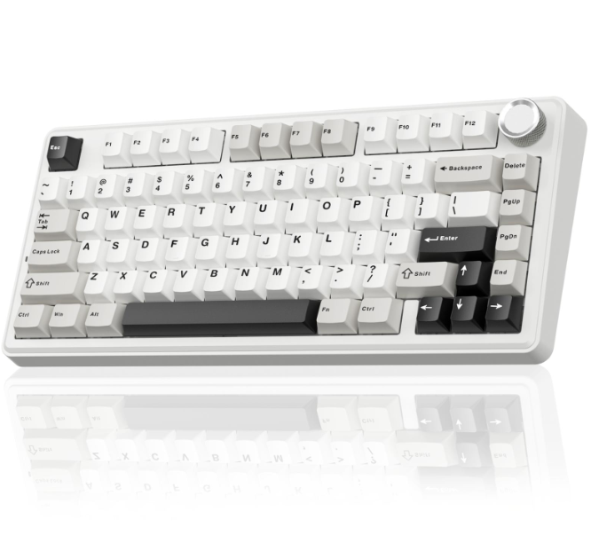 Solakaka A75 3-Mode RGB Mechanical Keyboard, Hot-Swappable Greywood V3 Switch,White-Gray - Image 1