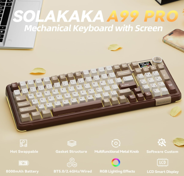 Solakaka A99PRO 3‑Mode RGB Mechanical Keyboard, Hot‑Swappable Sagittarius Switch,Milk-Coffee-Brown - Image 2