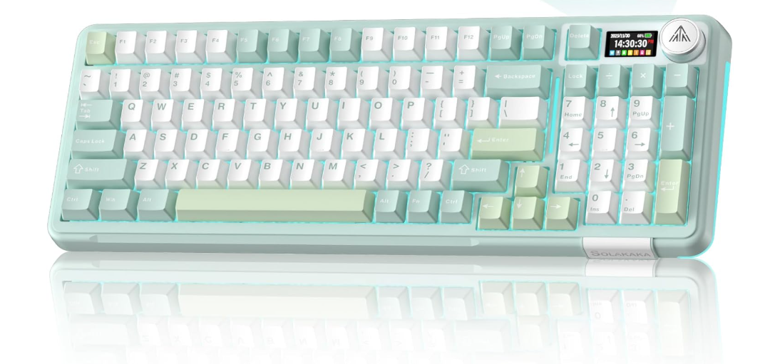 Solakaka A99PRO 3‑Mode RGB Mechanical Keyboard, Hot‑Swappable Sagittarius Switch,White‑Green - Image 1