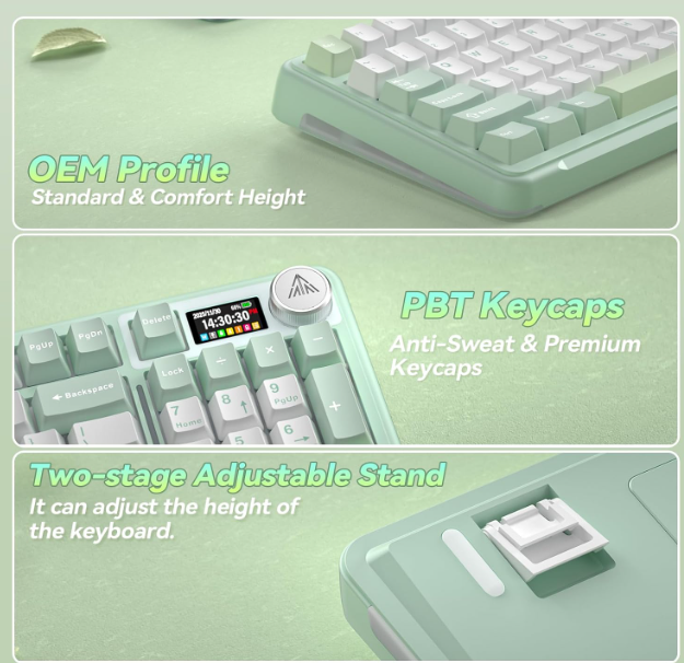 Solakaka A99PRO 3‑Mode RGB Mechanical Keyboard, Hot‑Swappable Sagittarius Switch,White‑Green - Image 3