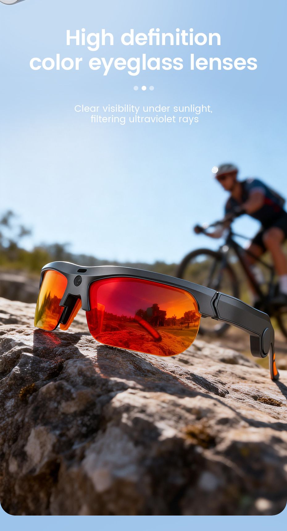 E08 Smart Bluetooth Cycling Sunglasses with Camera, UV400 Outdoor Sports Glasses，orange - Image 8