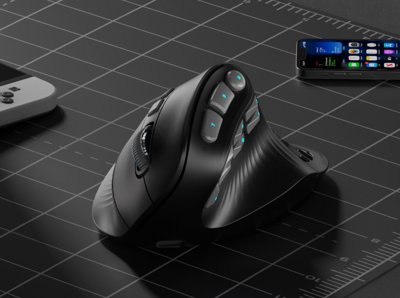 Solakaka E9PRO Tri‑Mode Vertical Ergonomic MMO Gaming Mouse, 10 Programmable Side Buttons, RGB Backlit Rechargeable Wireless Mouse,Black-Gray - Image 3