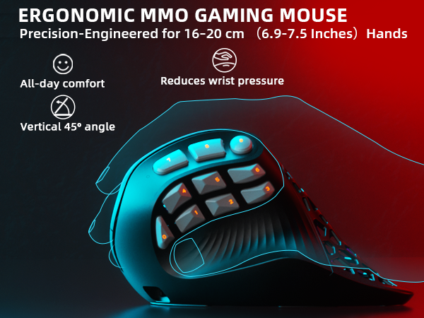 Solakaka E9PRO Tri‑Mode Vertical Ergonomic MMO Gaming Mouse, 10 Programmable Side Buttons, RGB Backlit Rechargeable Wireless Mouse,Black-Gray - Image 4