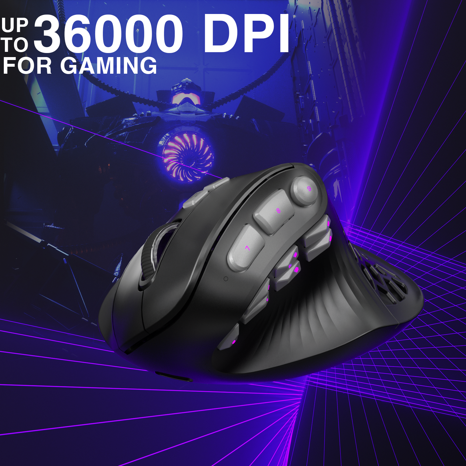 Solakaka E9PRO Tri‑Mode Vertical Ergonomic MMO Gaming Mouse, 10 Programmable Side Buttons, RGB Backlit Rechargeable Wireless Mouse,Black-Gray - Image 6