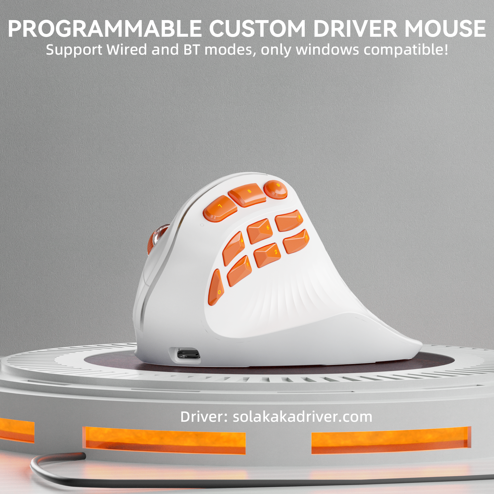 Solakaka E9PRO Tri‑Mode Vertical Ergonomic MMO Gaming Mouse, 10 Programmable Side Buttons, RGB Backlit Rechargeable Wireless Mouse,White-Orange - Image 4