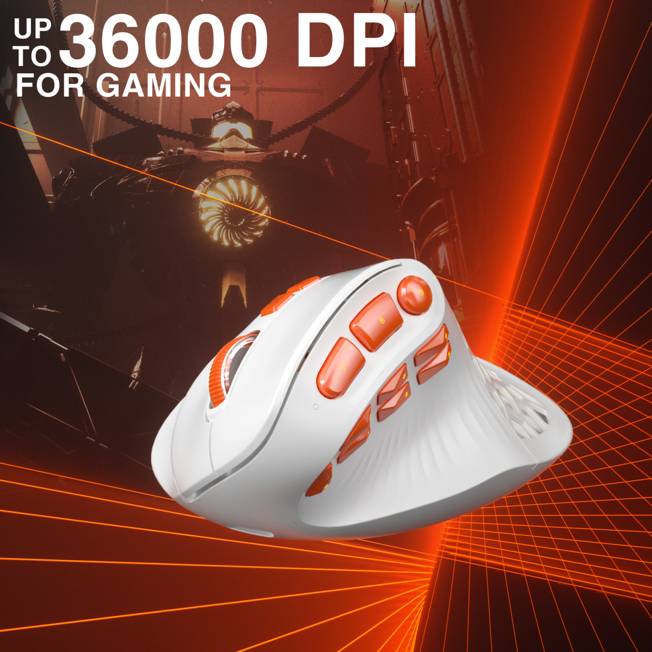 Solakaka E9PRO Tri‑Mode Vertical Ergonomic MMO Gaming Mouse, 10 Programmable Side Buttons, RGB Backlit Rechargeable Wireless Mouse,White-Orange - Image 5