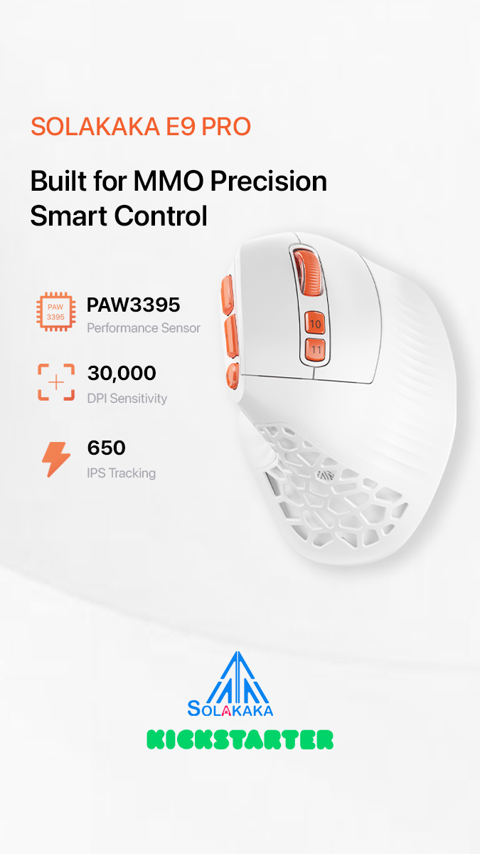 Solakaka E9PRO Tri‑Mode Vertical Ergonomic MMO Gaming Mouse, 10 Programmable Side Buttons, RGB Backlit Rechargeable Wireless Mouse,White-Orange - Image 6