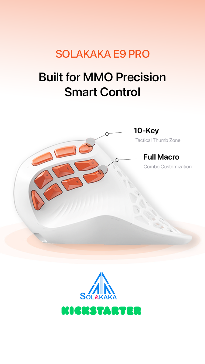 Solakaka E9PRO Tri‑Mode Vertical Ergonomic MMO Gaming Mouse, 10 Programmable Side Buttons, RGB Backlit Rechargeable Wireless Mouse,White-Orange - Image 7